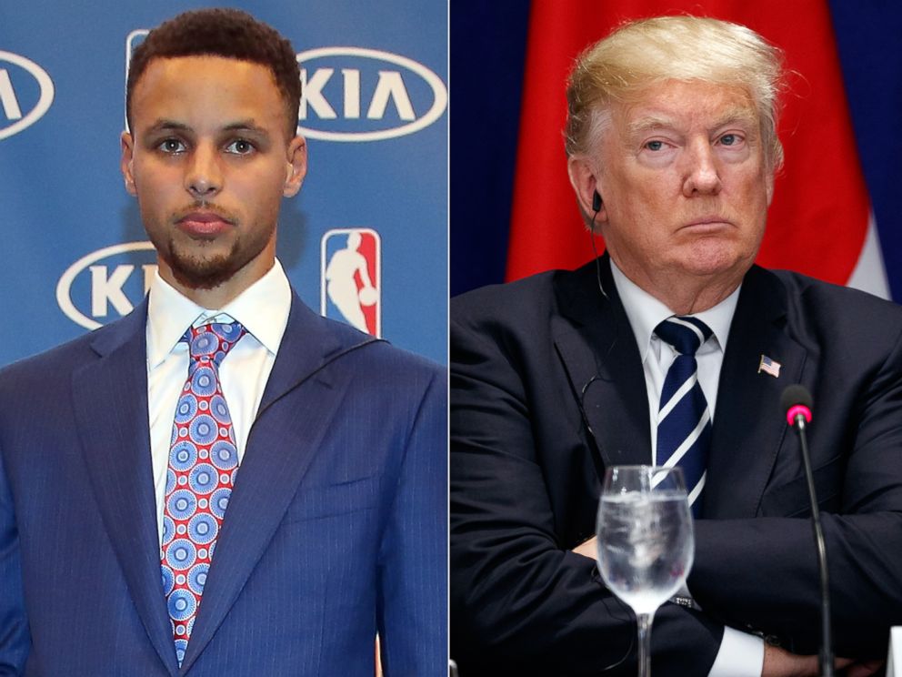 PHOTO: Pictured (L-R) are Stephen Curry in Oakland, Calif., May 10, 2016 and President Donald Trump in New York, Sept. 21, 2017.