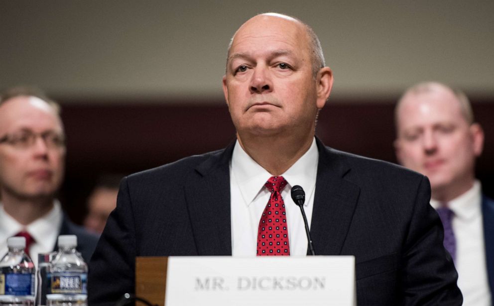 PHOTO: Stephen Dickson, then-nominee to be administrator of the Federal Aviation Administration, testifies during his confirmation hearing in the Senate Commerce, Science and Transportation Committee in Washington, D.C., May 15, 2019.