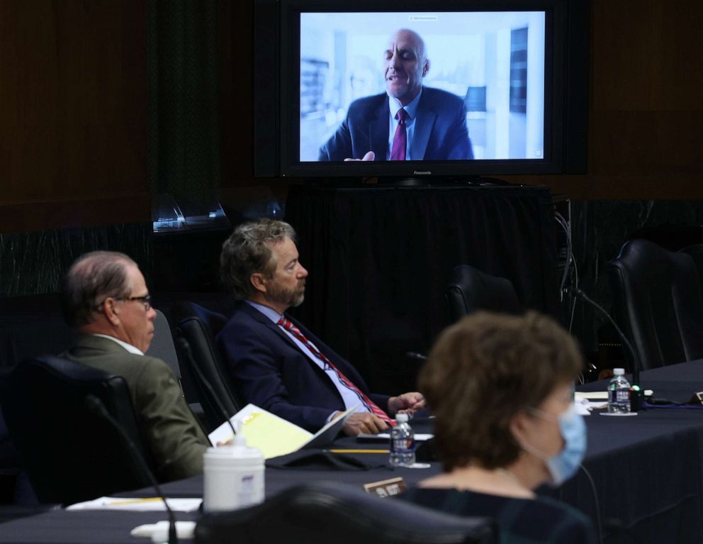 PHOTO: Stephen Hahn, commissioner of food and drugs at the U.S. Food and Drug Administration, speaks via teleconference during a Senate Health, Education, Labor, and Pensions Committee hearing in Washington, D.C., May 12, 2020.