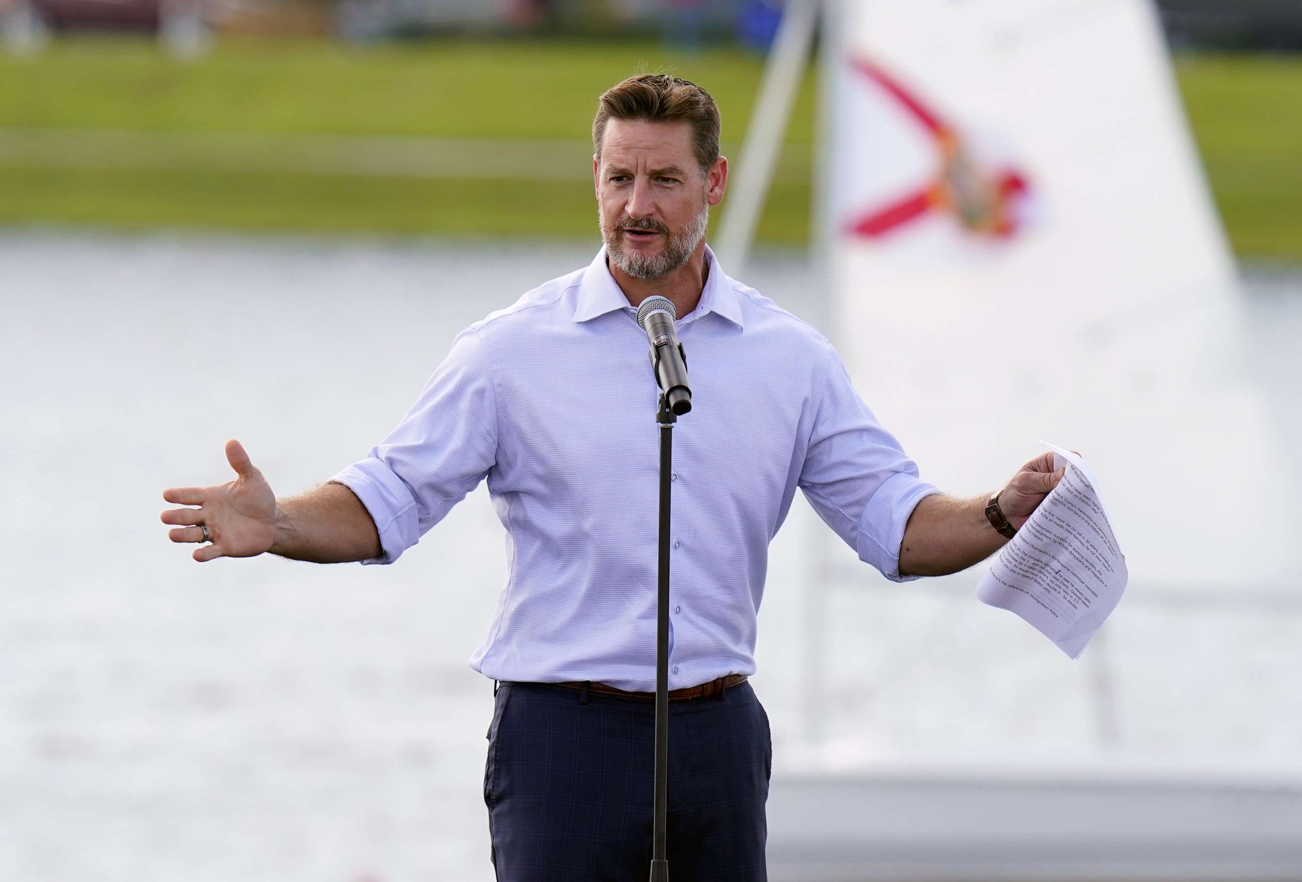 PHOTO: In this Oct. 27, 2020 file photo Rep. Greg Steube speaks during a campaign event, in Sarasota, Fla.