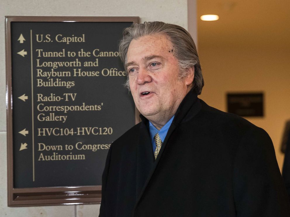 PHOTO: Steve Bannon, President Donald Trump's former chief strategist, arrives for questioning by the House Intelligence Committee at the Capitol in Washington, D.C., Feb. 15, 2018.