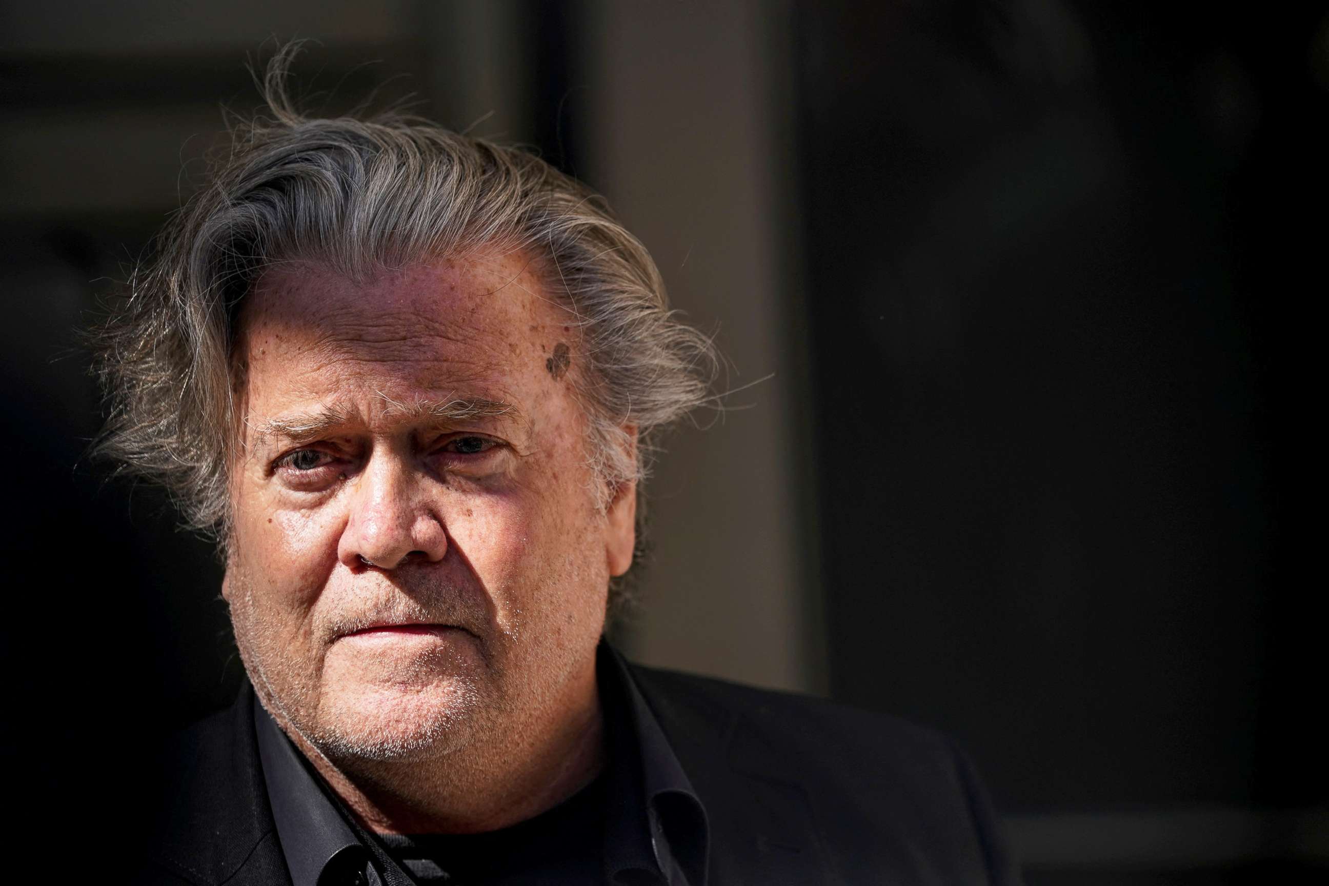 PHOTO: Steve Bannon speaks to reporters before entering District Court in Washington, June 15, 2022. 