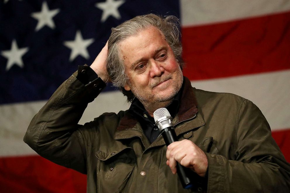 PHOTO: Steve Bannon speaks before introducing Republican Senatorial candidate Roy Moore during a campaign event at Oak Hollow Farm, Dec. 5, 2017 in Fairhope, Alabama.