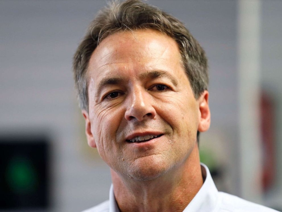 PHOTO: Democratic presidential candidate Montana Gov. Steve Bullock speaks to reporters on July 9, 2019, in Gowrie, Iowa.