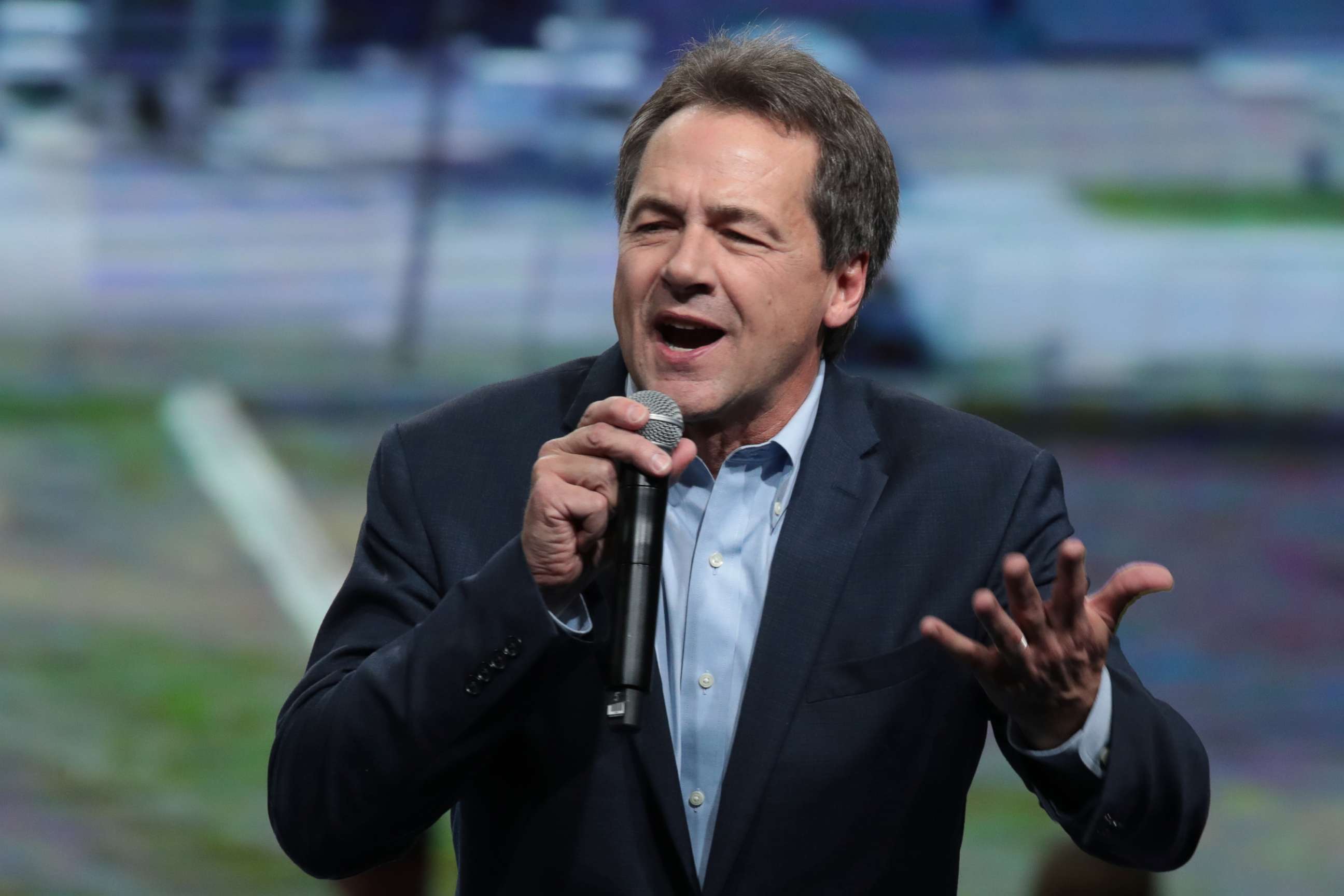 PHOTO: Democratic presidential candidate Montana Gov. Steve Bullock speaks at the Liberty and Justice Celebration at the Wells Fargo Arena on Nov. 1, 2019, in Des Moines, Iowa.