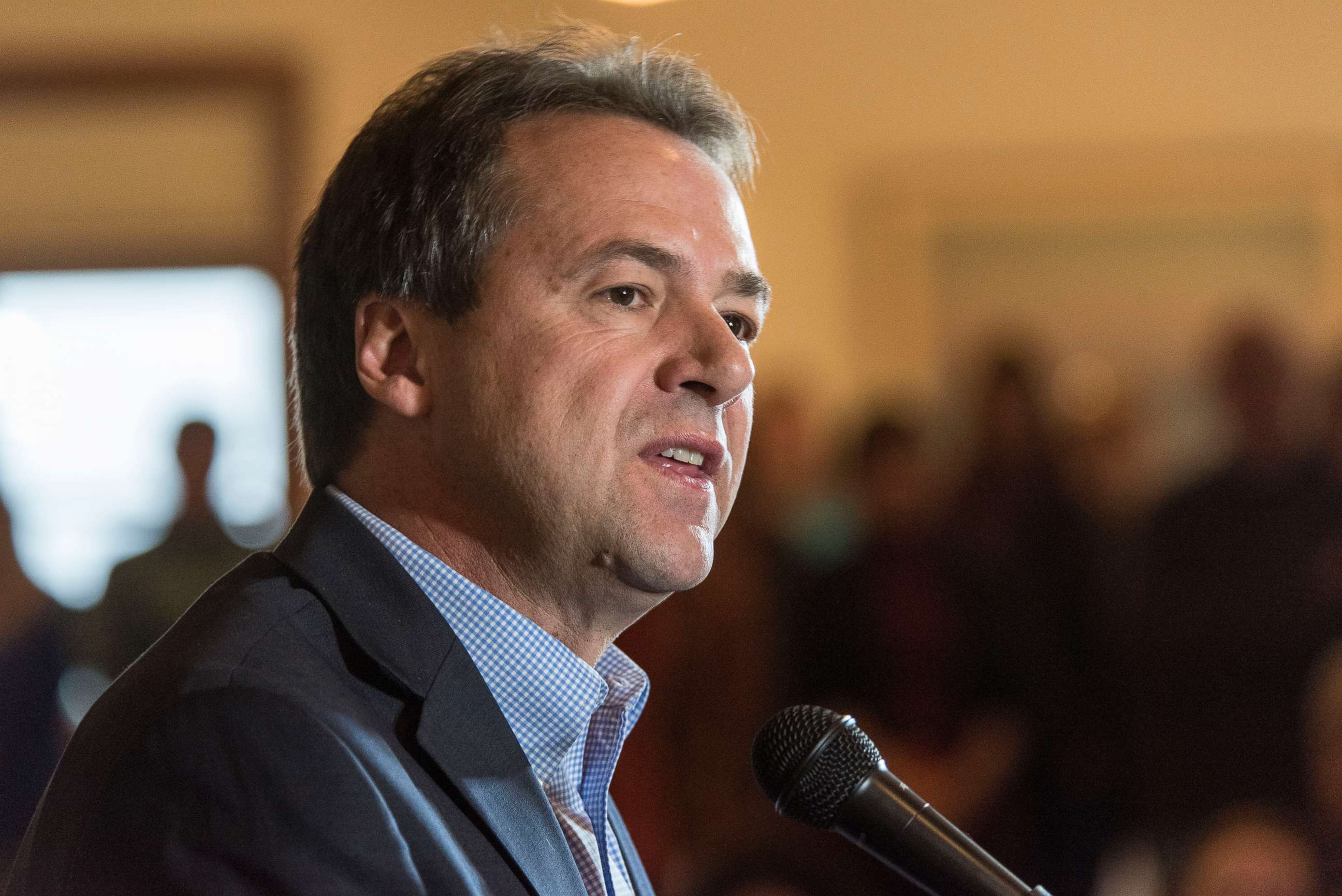 PHOTO: Montana Governor Steve Bullock speaking after Department of Interior Secretary Sally Jewell  announced a two year moratorium on gold mining exploration on Department of Interior land along northern border of Yellowstone National Park, Nov.21, 2016.