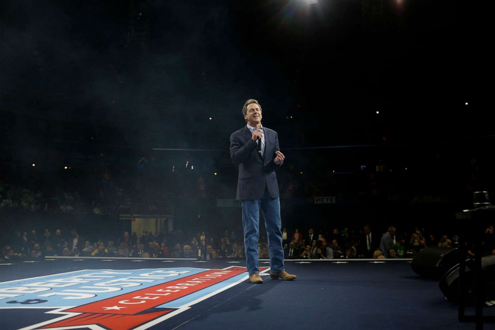 PHOTO: Democratic presidential candidate and Montana Gov. Steve Bullock speaks  during The Iowa Democratic Party Liberty & Justice Celebration on Nov. 1, 2019, in Des Moines, Iowa. 