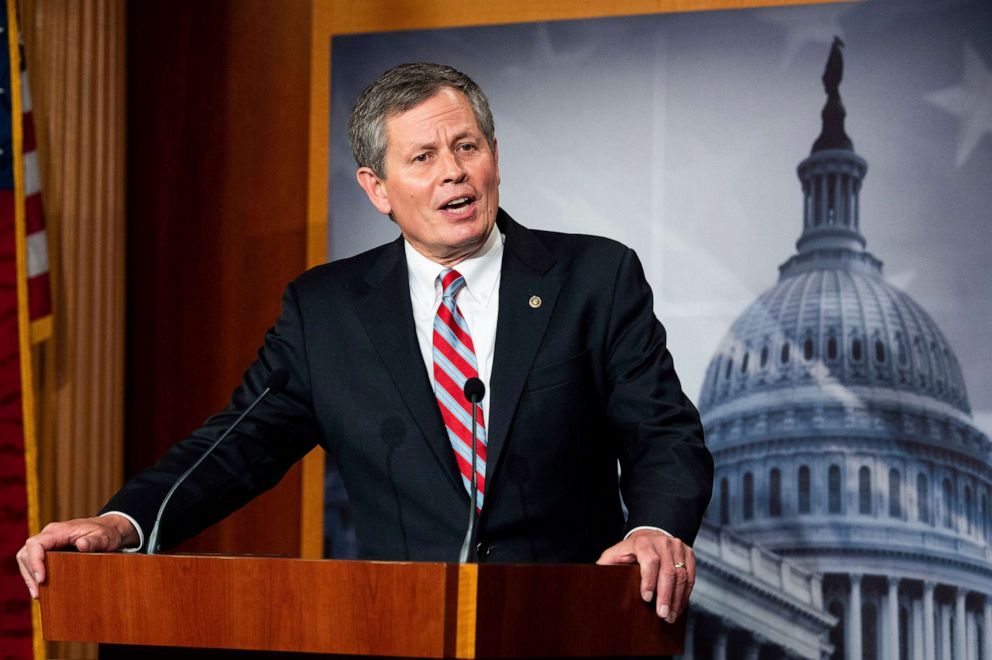 PHOTO: Senator Steve Daines speaks at a press conference on July 1, 2020.