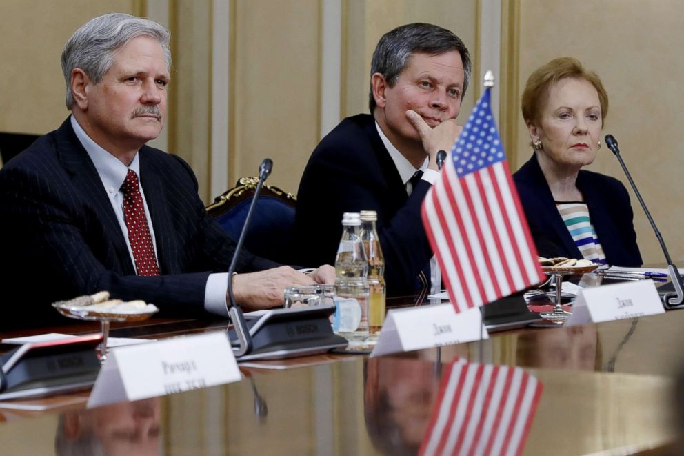 PHOTO: Senator John Hoeven, Senator Steve Daines and Texas Representative in the US House of Representatives, Kay Granger during a meeting with Russian Federation Council members at the Russian Federation Council, July 3, 2018 in Moscow.
