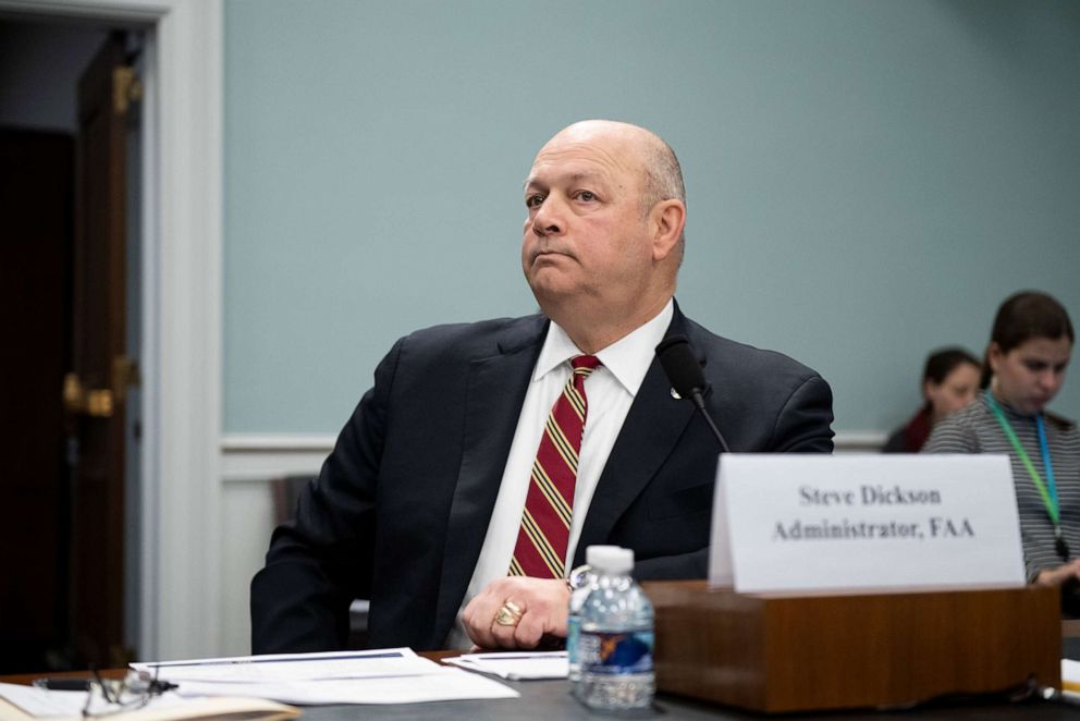 PHOTO: In this March 11, 2020, file photo, FAA Administrator Steve Dickson arrives to testify before the House Appropriations Subcommittee on Transportation, Housing and Urban Development, and Related Agencies in Washington, D.C. 