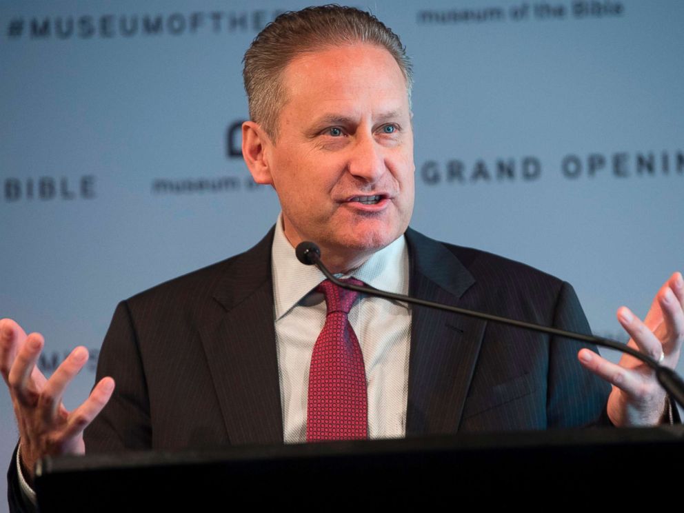 PHOTO: Steve Green, president of Hobby Lobby and chairman of the board of Museum of the Bible, speaks during a media preview of the new Museum of the Bible, in Washington, Nov. 14, 2017.