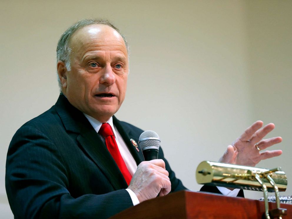 PHOTO: Rep. Steve King speaks during a town hall meeting in Primghar, Iowa, Jan. 26, 2019.