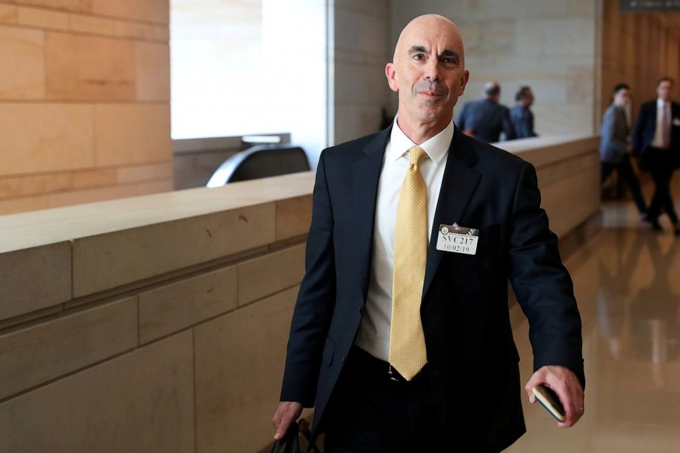 PHOTO: U.S. State Department Inspector General Steve Linick departs after briefing House and Senate Intelligence committees at the U.S. Capitol in Washington, Oct. 2, 2019.