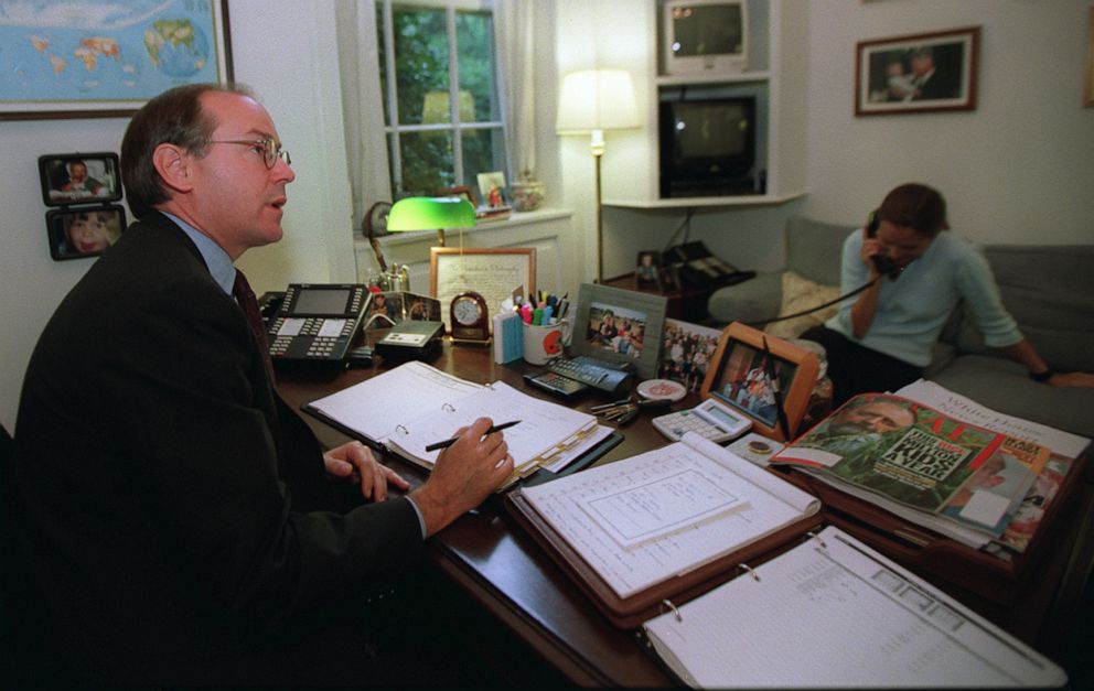 PHOTO: In this July 25, 2000, file photo, Steve Ricchetti, then President Bill Clinton's deputy chief of staff, is shown at work in his White House office in Washington.