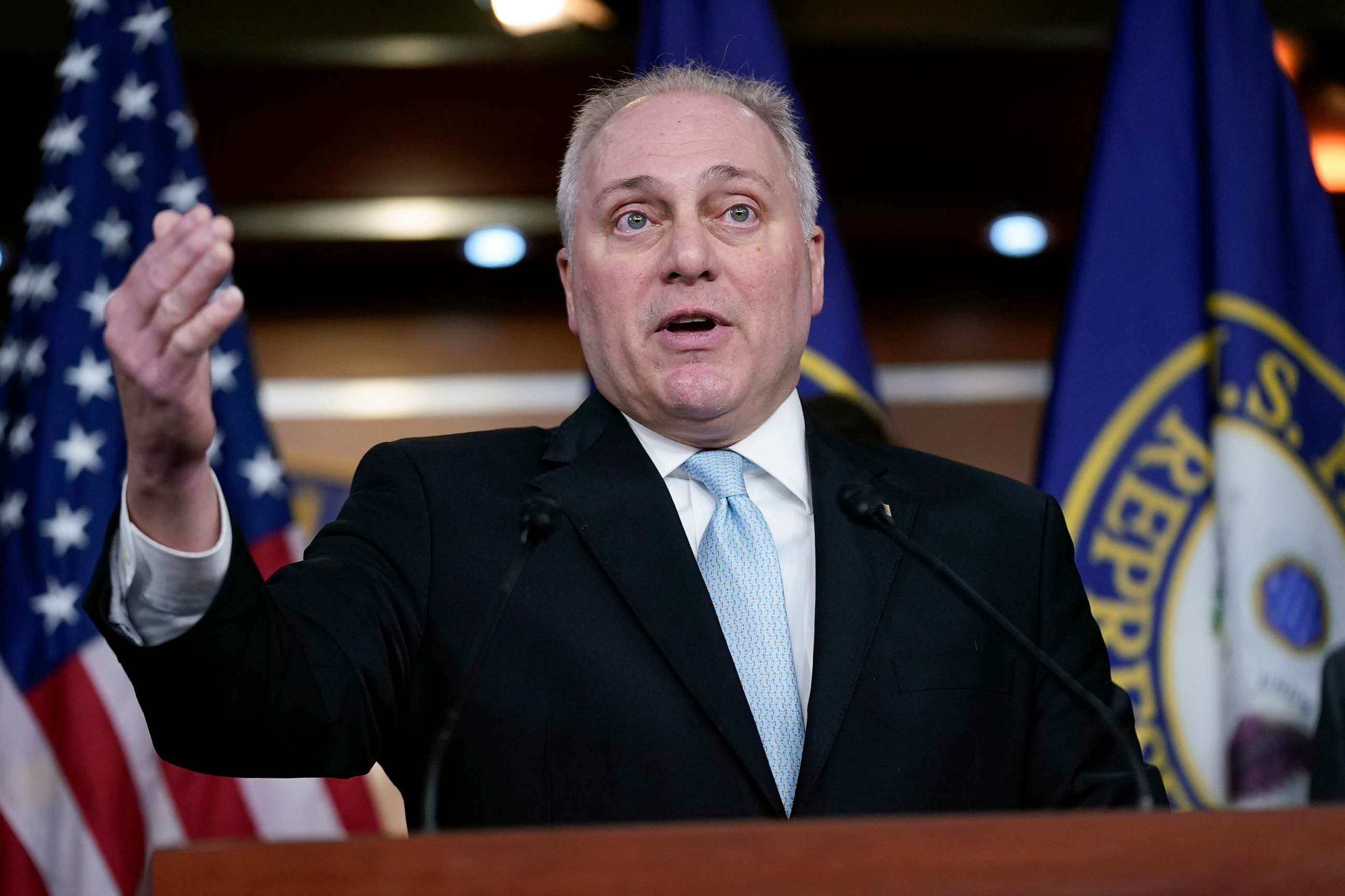 PHOTO: House Majority Leader Steve Scalise speaks at a news conference on Capitol Hill in Washington, D.C., Jan. 10, 2023.