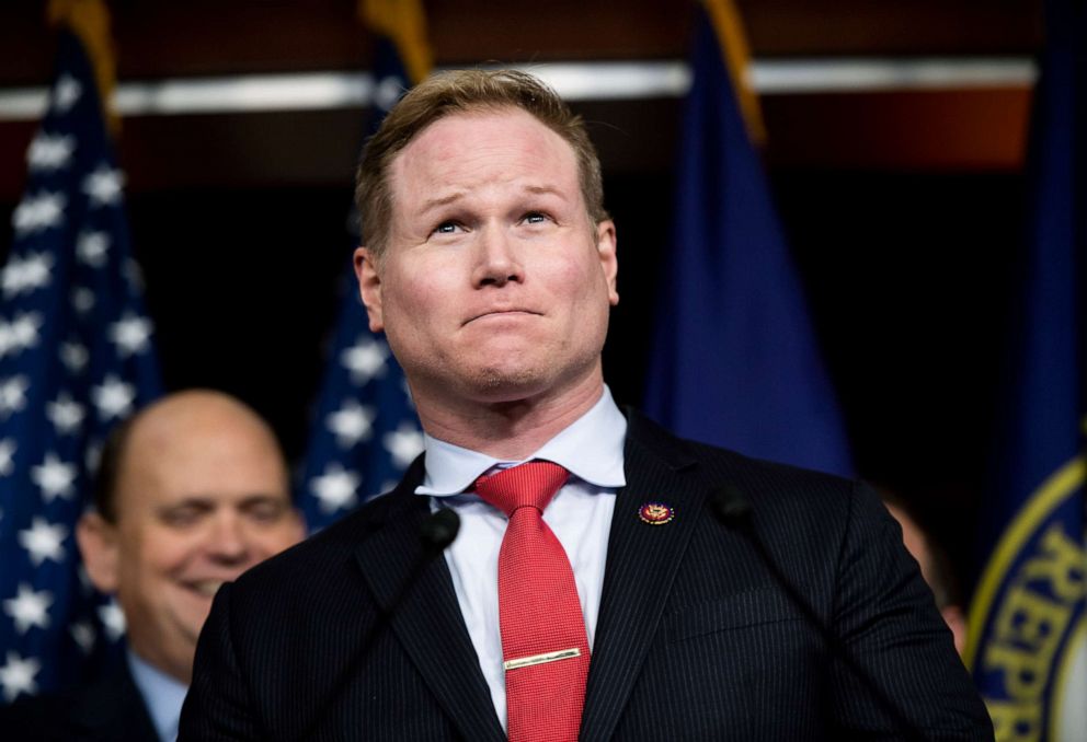 PHOTO: Rep. Steve Watkins speaks during the Problem Solvers Caucus press conference in the Capitol, Feb. 11, 2020, in Washington, D.C.