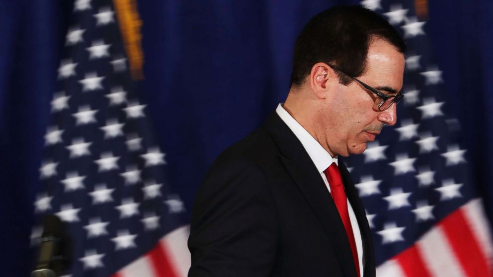 Treasury Secretary Steven Mnuchin walks off the podium following a news conference on Sept. 21, 2017 in New York.