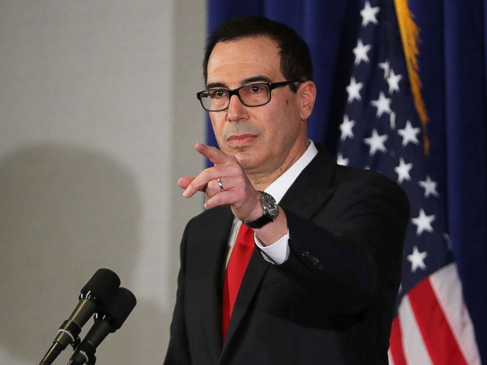PHOTO: Treasury Secretary Steven Mnuchin holds a news conference, Sept. 21, 2017 in New York City.