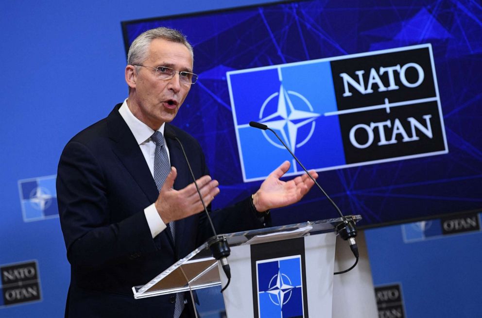 PHOTO: NATO Secretary General Jens Stoltenberg addresses a press conference following a meeting of the NATO-Russia Council at the NATO headquarters in Brussels on Jan. 12, 2022.