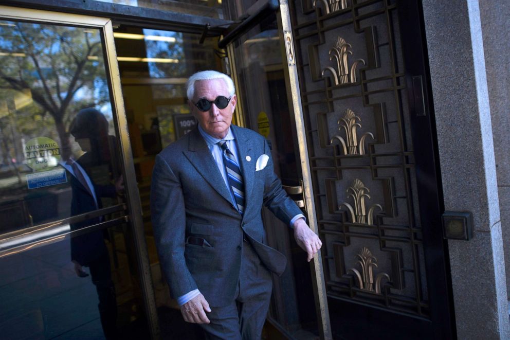 PHOTO: Roger Stone departs the courthouse for lunch during his trial, Nov. 13, 2019, in Washington, D.C. 