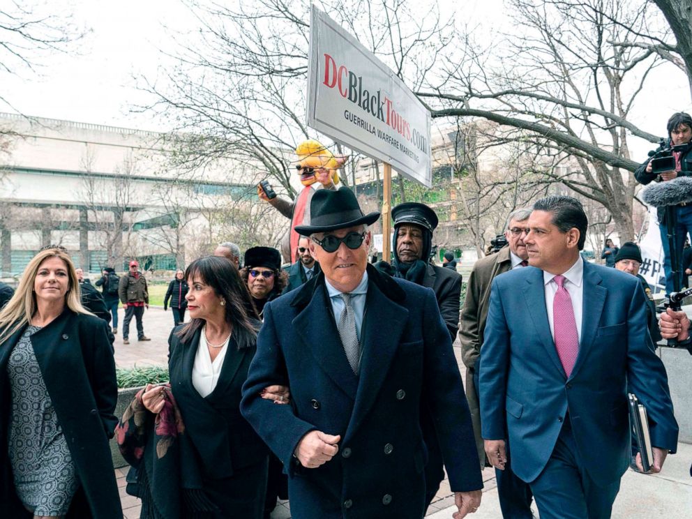 PHOTO: Roger Stone arrives at court prior to his sentencing hearing, Feb. 20, 2020, in Washington, D.C. 