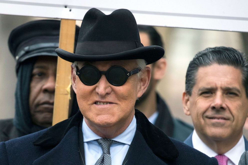 PHOTO: Roger Stone arrives at U.S. District Court in Washington, D.C., Feb. 20, 2020. 