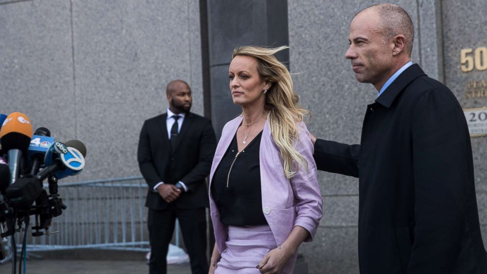 PHOTO: Stormy Daniels (Stephanie Clifford) and Michael Avenatti, attorney for Stormy Daniels, exit the courthouse, April 16, 2018 in New York City. 