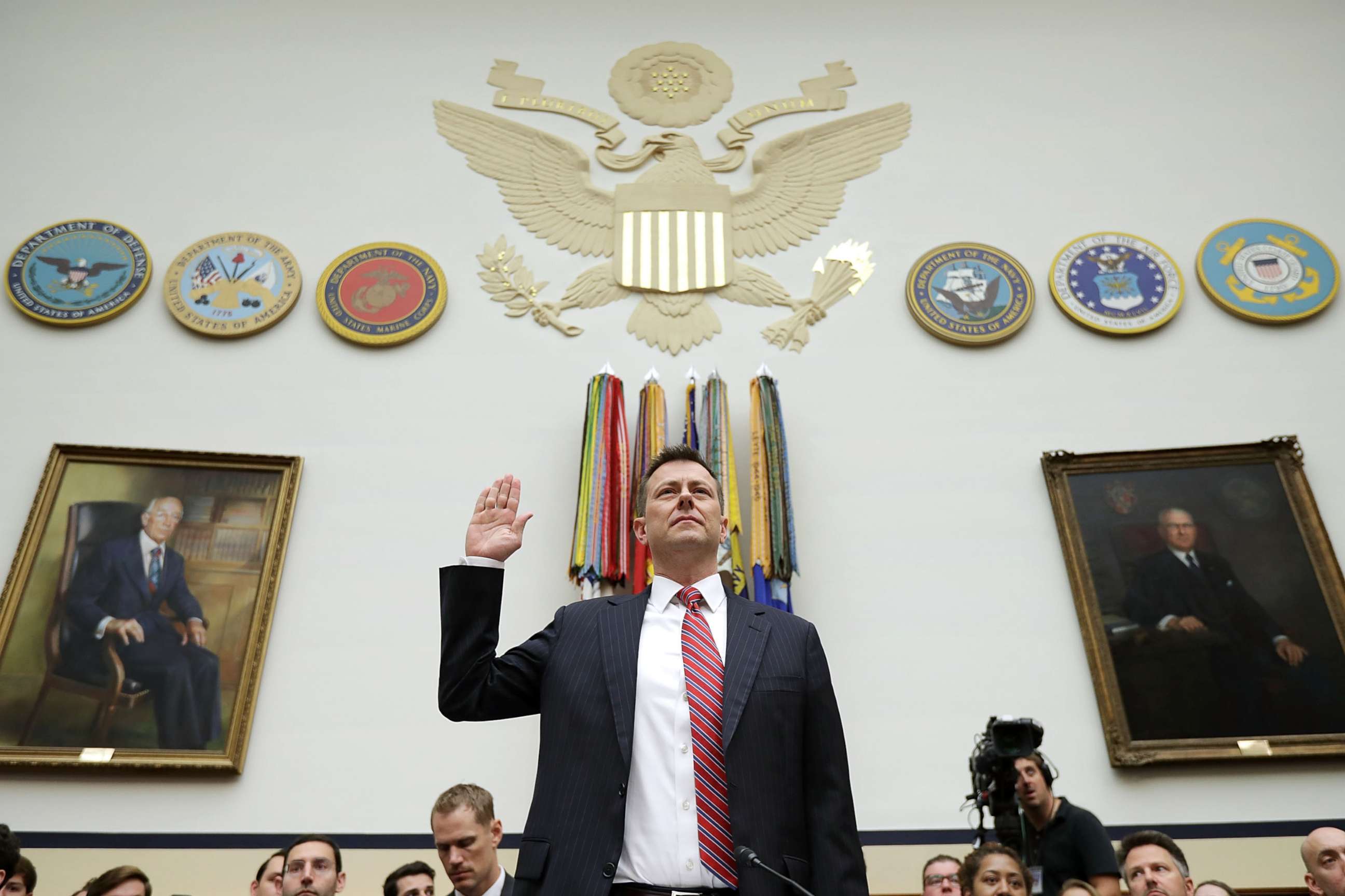 PHOTO: Deputy Assistant FBI Director Peter Strzok is sworn in before a joint hearing of the House Judiciary and Oversight and Government Reform committees on Capitol Hill, July 12, 2018 in Washington.