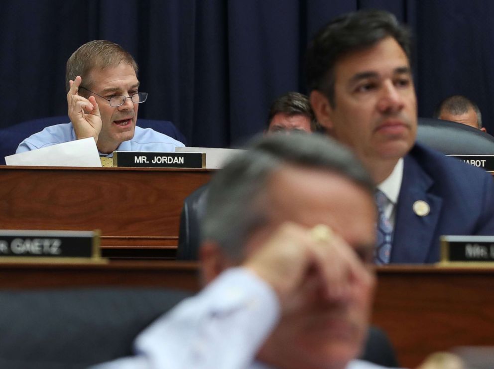 PHOTO: Rep. Jim Jordan questions Deputy Assistant FBI Director Peter Strzok during a hearing on Capitol Hill, July 12, 2018, in Washington.