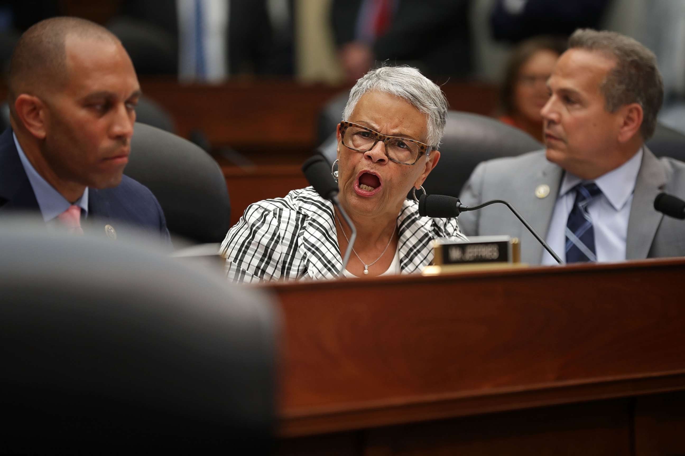 PHOTO: Rep. Bonnie Watson Coleman shouts during a joint hearing in the Rayburn House Office Building on Capitol Hill, July 12, 2018, in Washington.