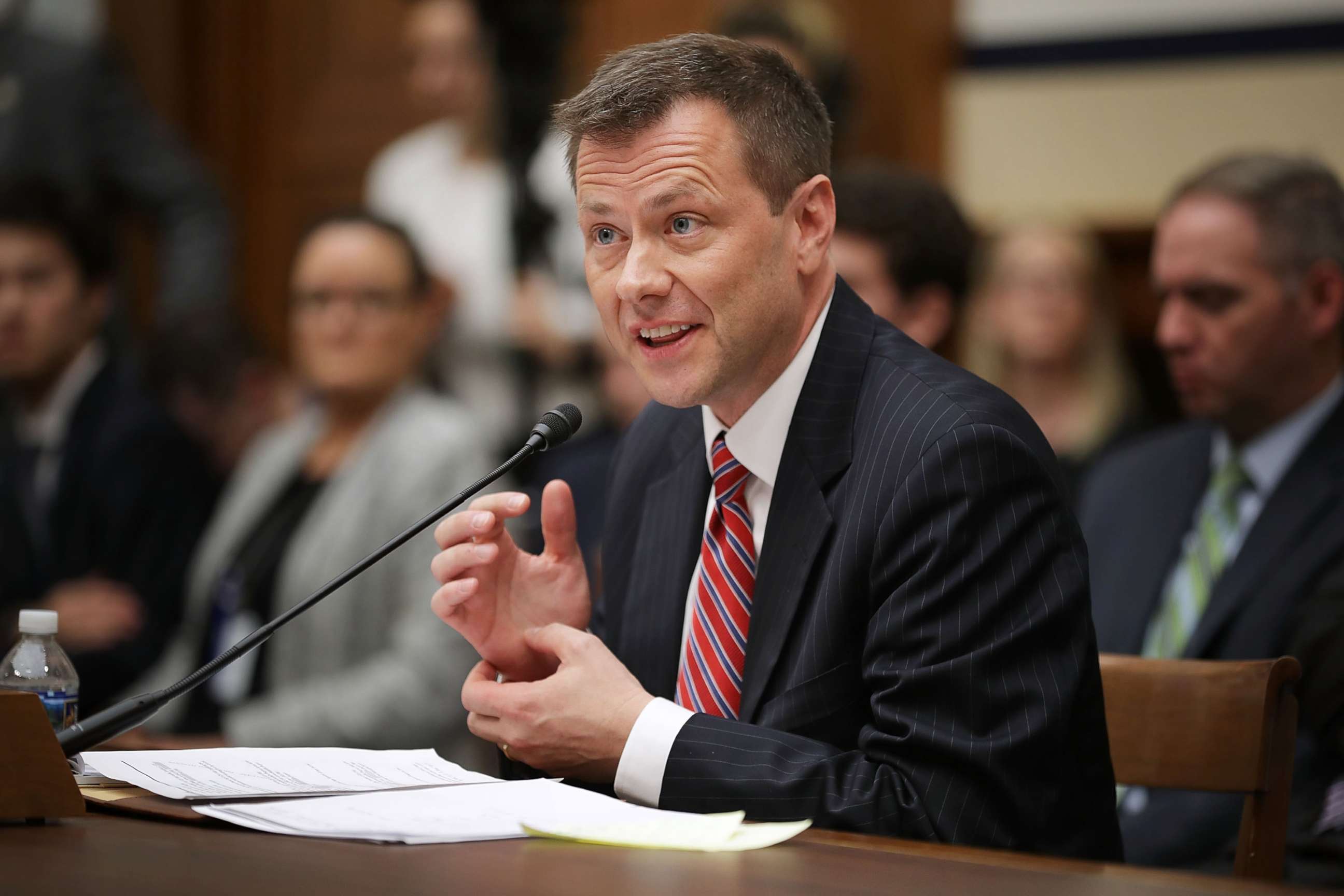 PHOTO: Deputy Assistant FBI Director Peter Strzok testifies before a joint committee hearing of the House Judiciary and Oversight and Government Reform committees on Capitol Hill, July 12, 2018, in Washington.
