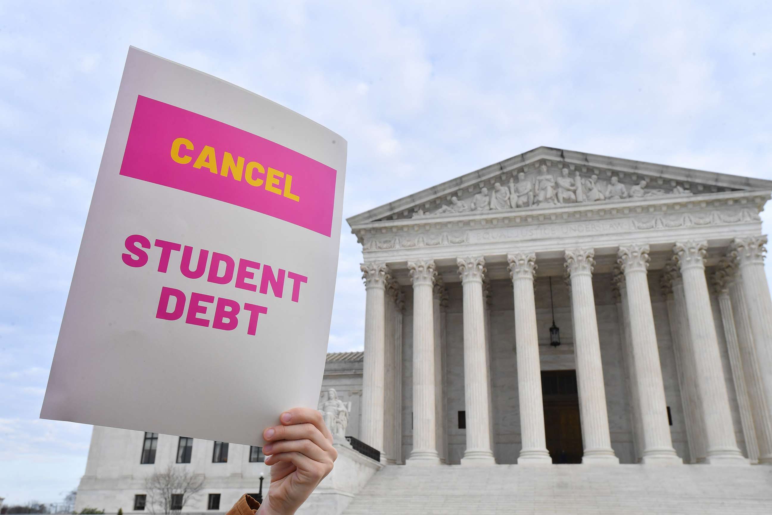 PHOTO: Student loan borrowers gathered at the Supreme Court today to tell the court that student loan relief is legal on Jan. 02, 2023, in Washington, D.C.