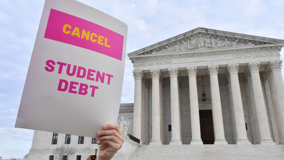 PHOTO: Student loan borrowers gathered at the Supreme Court today to tell the court that student loan relief is legal on Jan. 02, 2023, in Washington, D.C.