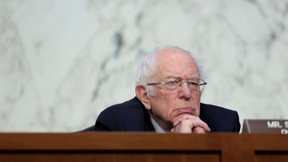 PHOTO: Sen. Bernie Sanders listens during a committee hearing in the Hart Senate Office building in Washington, Feb. 17, 2022. 