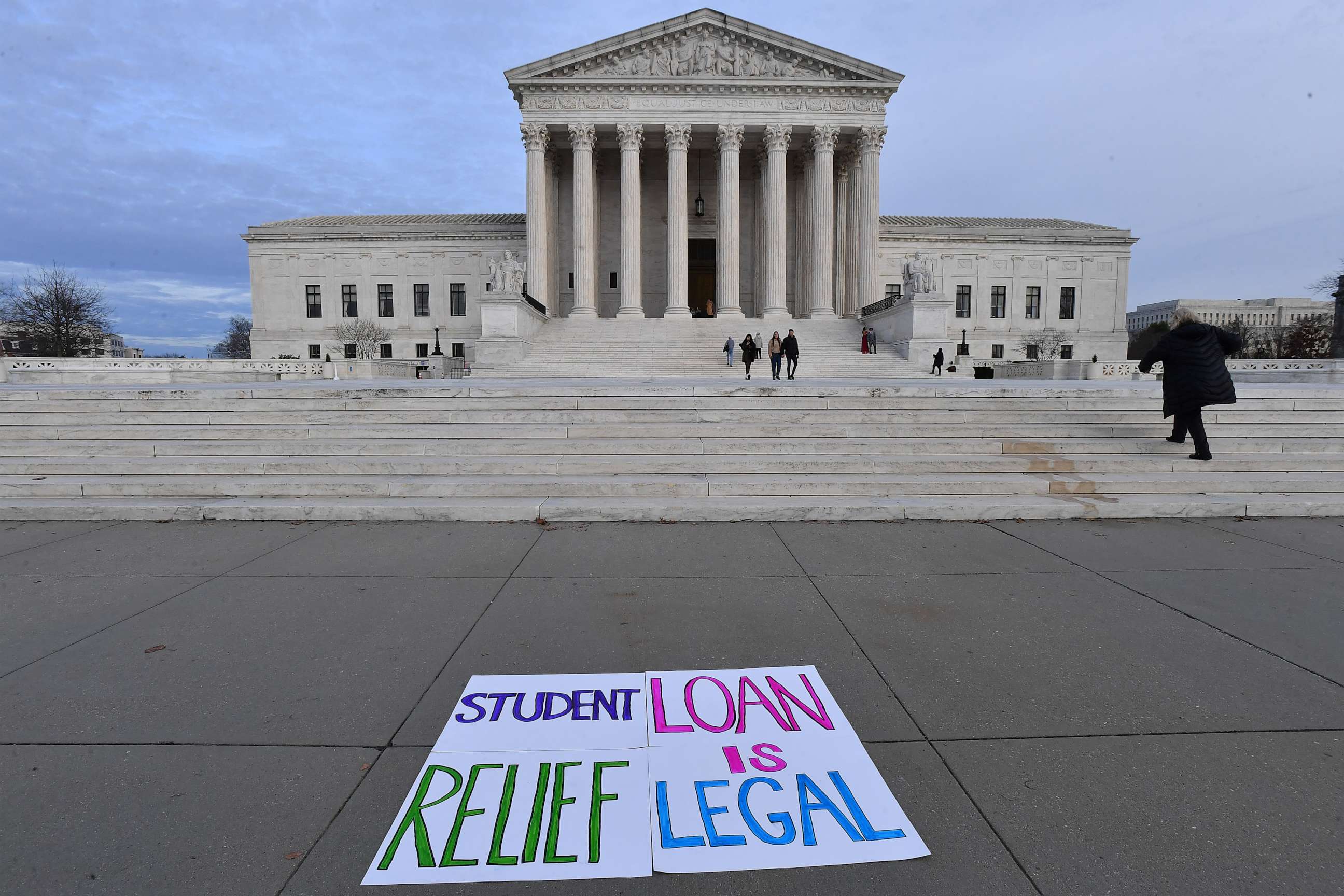 PHOTO: Student loan borrowers gathered at the Supreme Court today to tell the court that student loan relief is legal on Jan. 2, 2023, in Washington, D.C.