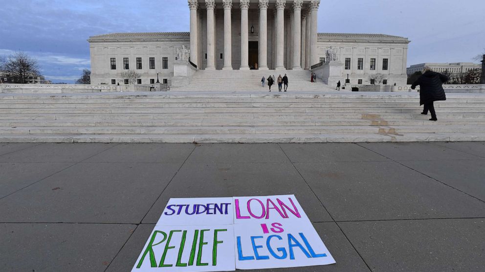 PHOTO: Student loan borrowers gathered at the Supreme Court today to tell the court that student loan relief is legal on Jan. 2, 2023, in Washington, D.C.