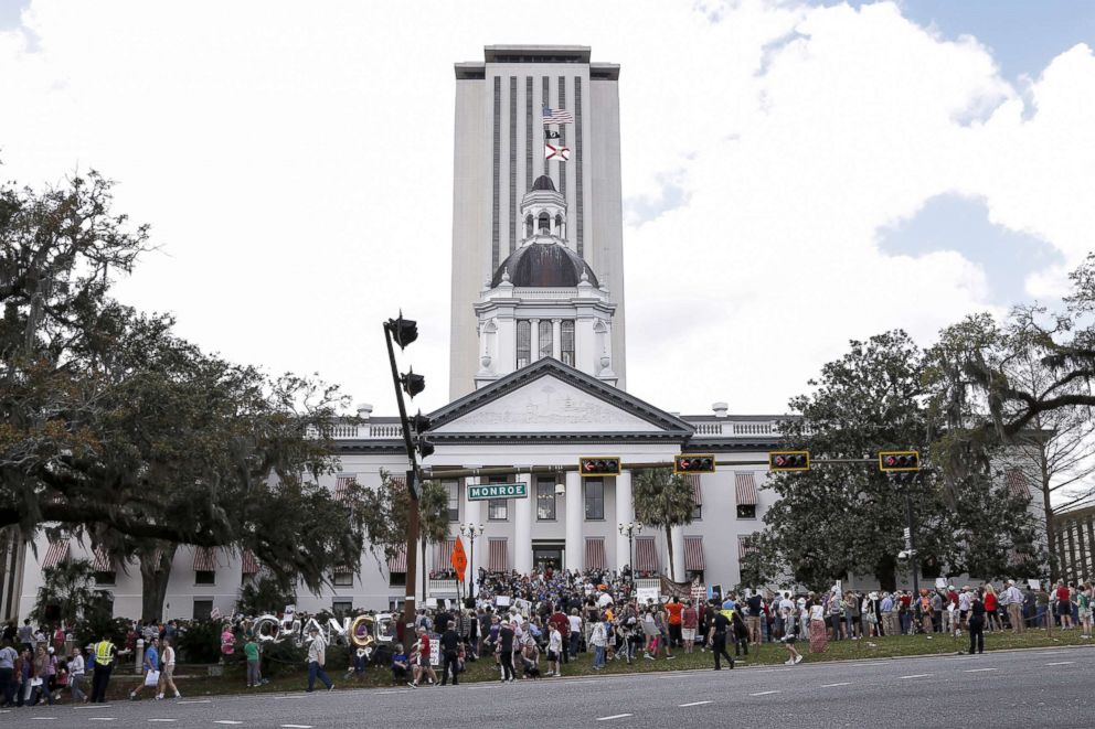 PHOTO: Activists and students from Marjory Stoneman Douglas High School attend a rally at the Florida State Capitol building to address gun control, Feb. 21, 2018, in Tallahassee, Fla.