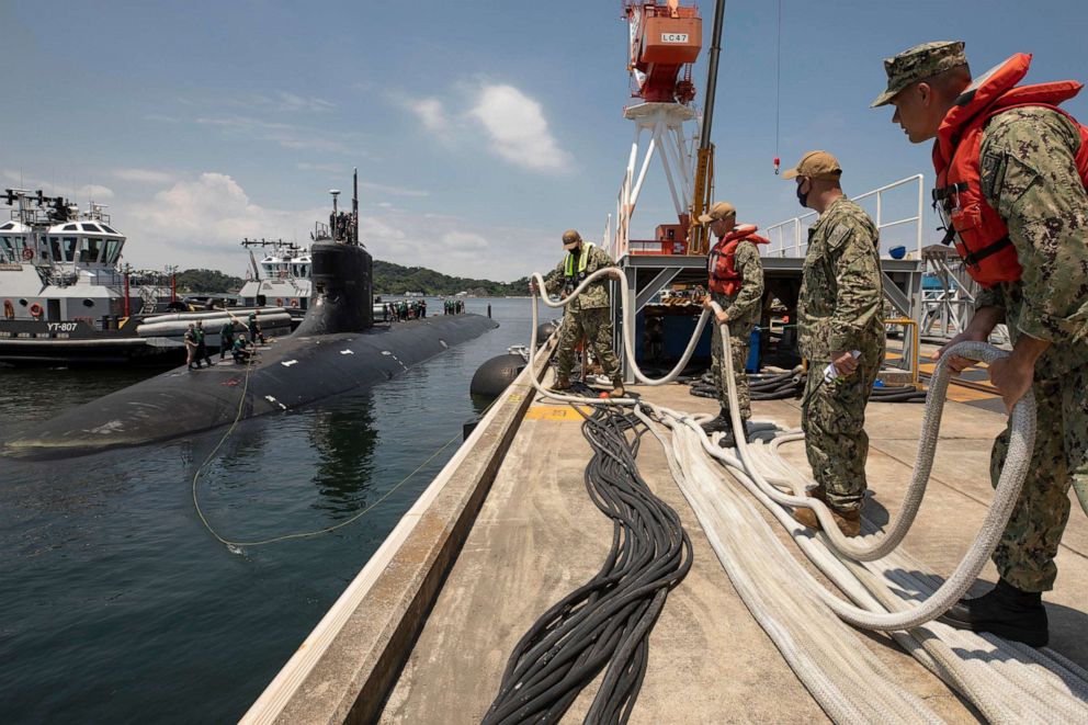 PHOTO: The Seawolf-class fast-attack submarine USS Connecticut arrives at Yokosuka, Japan, July 31, 2021, for a scheduled port visit.