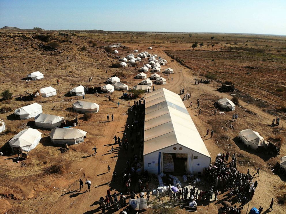 PHOTO: A picture taken by a drone shows an aerial view of the Um Rakuba refugee camp which houses Ethiopians fleeing the fighting in the Tigray region, on the the border in Sudan, Dec. 3, 2020.