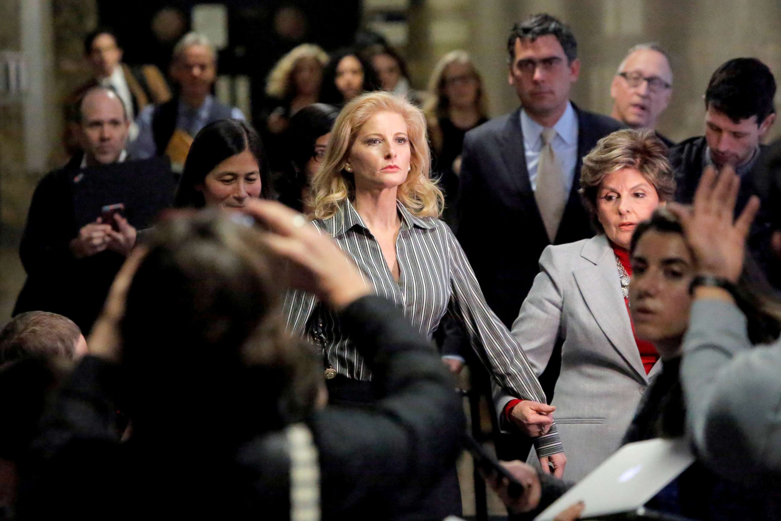 PHOTO: In this file photo, Summer Zervos, a former contestant on The Apprentice, leaves New York State Supreme Court with attorney Gloria Allred (R) after a hearing on the defamation case against President Donald Trump in New York City, Dec. 5, 2017.