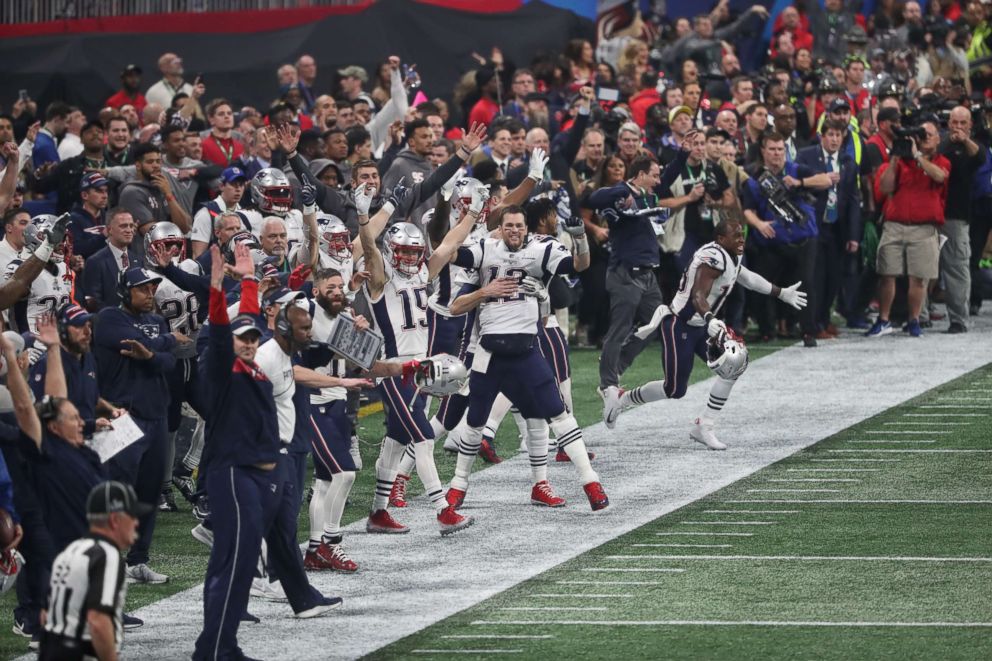 PHOTO: The New England Patriots celebrate after defeating the Los Angeles Rams in Super Bowl LIII at Mercedes-Benz Stadium, Feb. 3, 2019, in Atlanta.