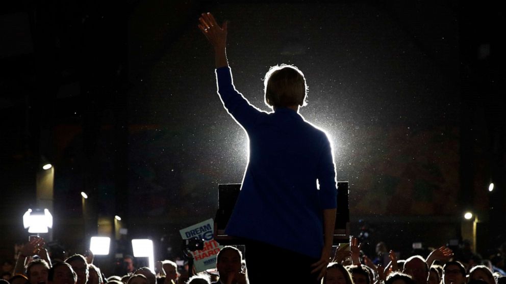 PHOTO: Democratic presidential candidate Sen. Elizabeth Warren speaks during a primary election night rally Tuesday, March 3, 2020, at Eastern Market in Detroit.