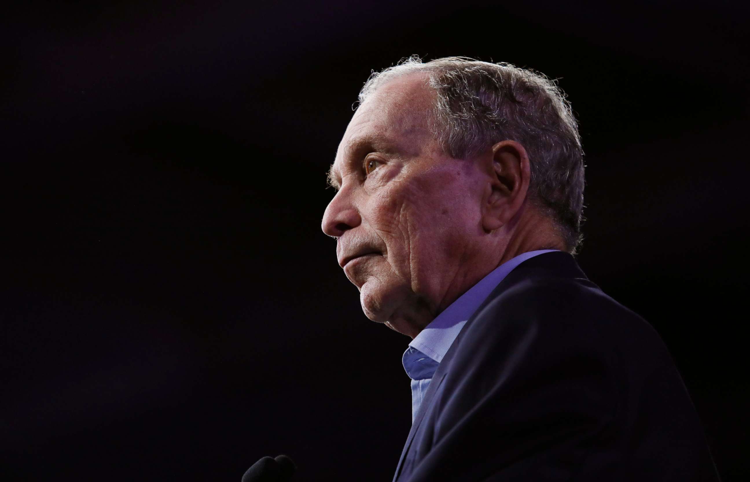 PHOTO: Democratic presidential candidate Michael Bloomberg addresses supporters at his Super Tuesday night rally in West Palm Beach, Fla., March 3, 2020.