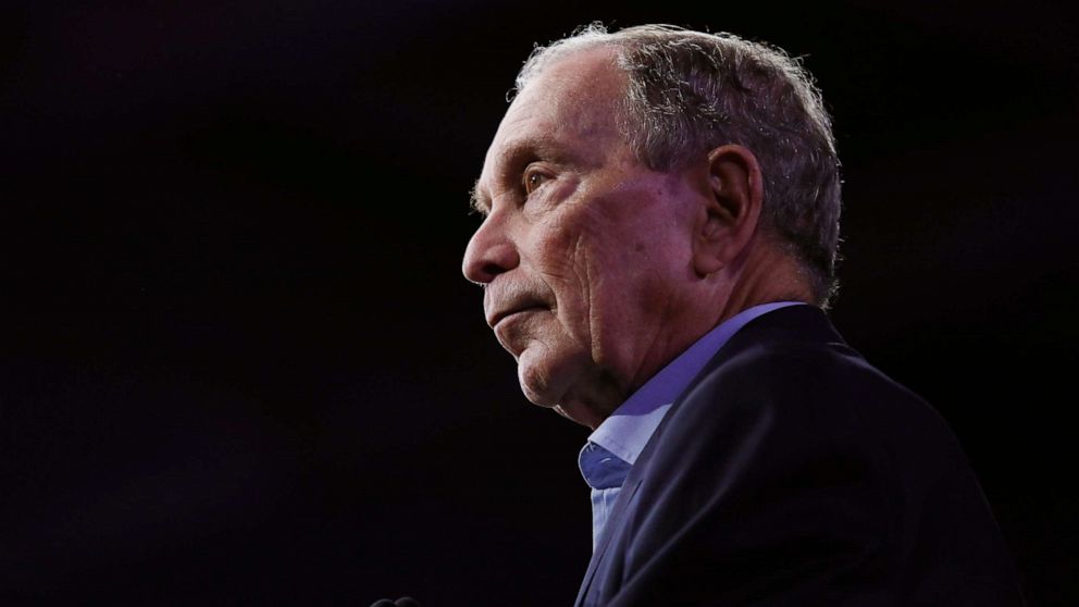 PHOTO: Democratic presidential candidate Michael Bloomberg addresses supporters at his Super Tuesday night rally in West Palm Beach, Fla., March 3, 2020.
