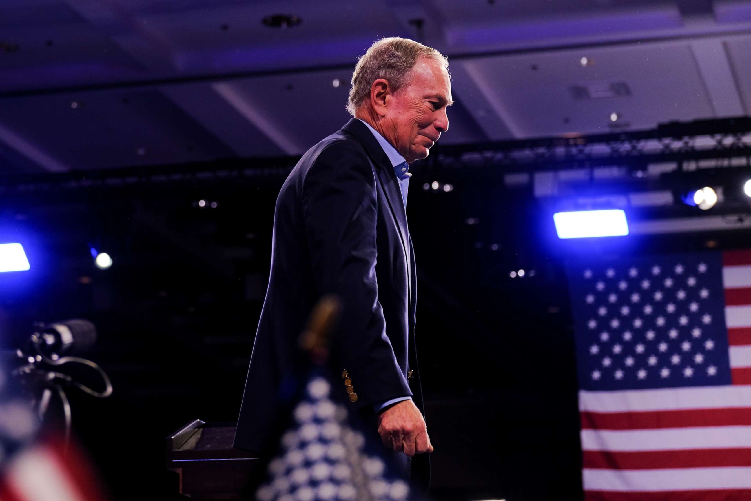 PHOTO: Democratic presidential candidate Michael Bloomberg attends his Super Tuesday night rally in West Palm Beach, Fla., March 3, 2020.