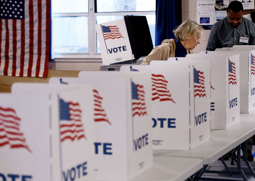 PHOTO: People vote in the Super Tuesday primary at Frizzell Parrish Hall in Annandale, Va., March 3, 2020.