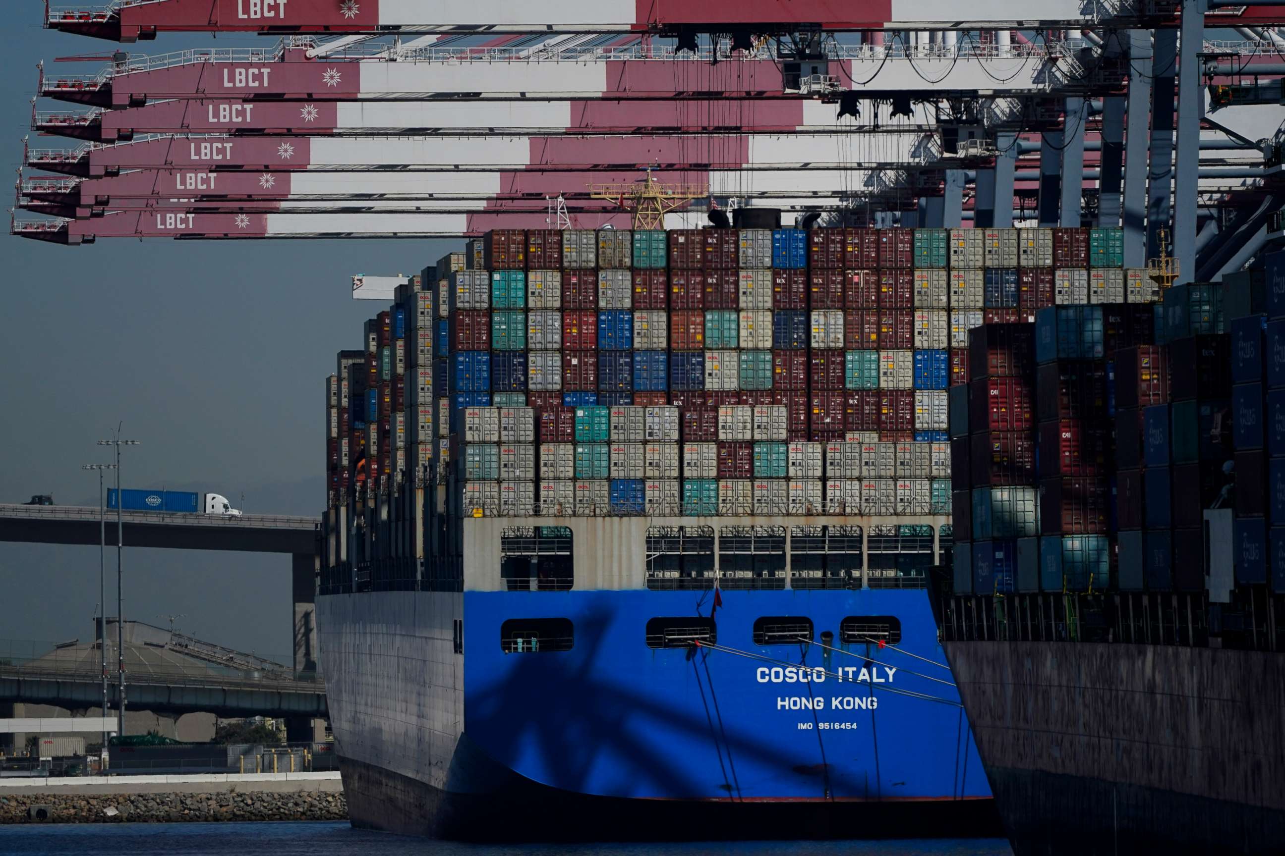 PHOTO: A Costco container ship is docked at the Port of Long Beach in Long Beach in Calif., Oct. 1, 2021.