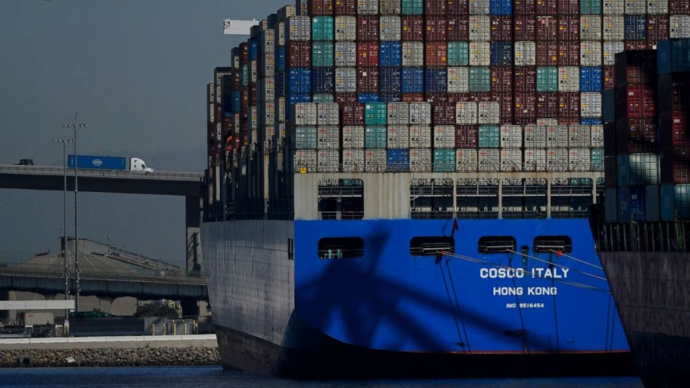 PHOTO: A Costco container ship is docked at the Port of Long Beach in Long Beach in Calif., Oct. 1, 2021.