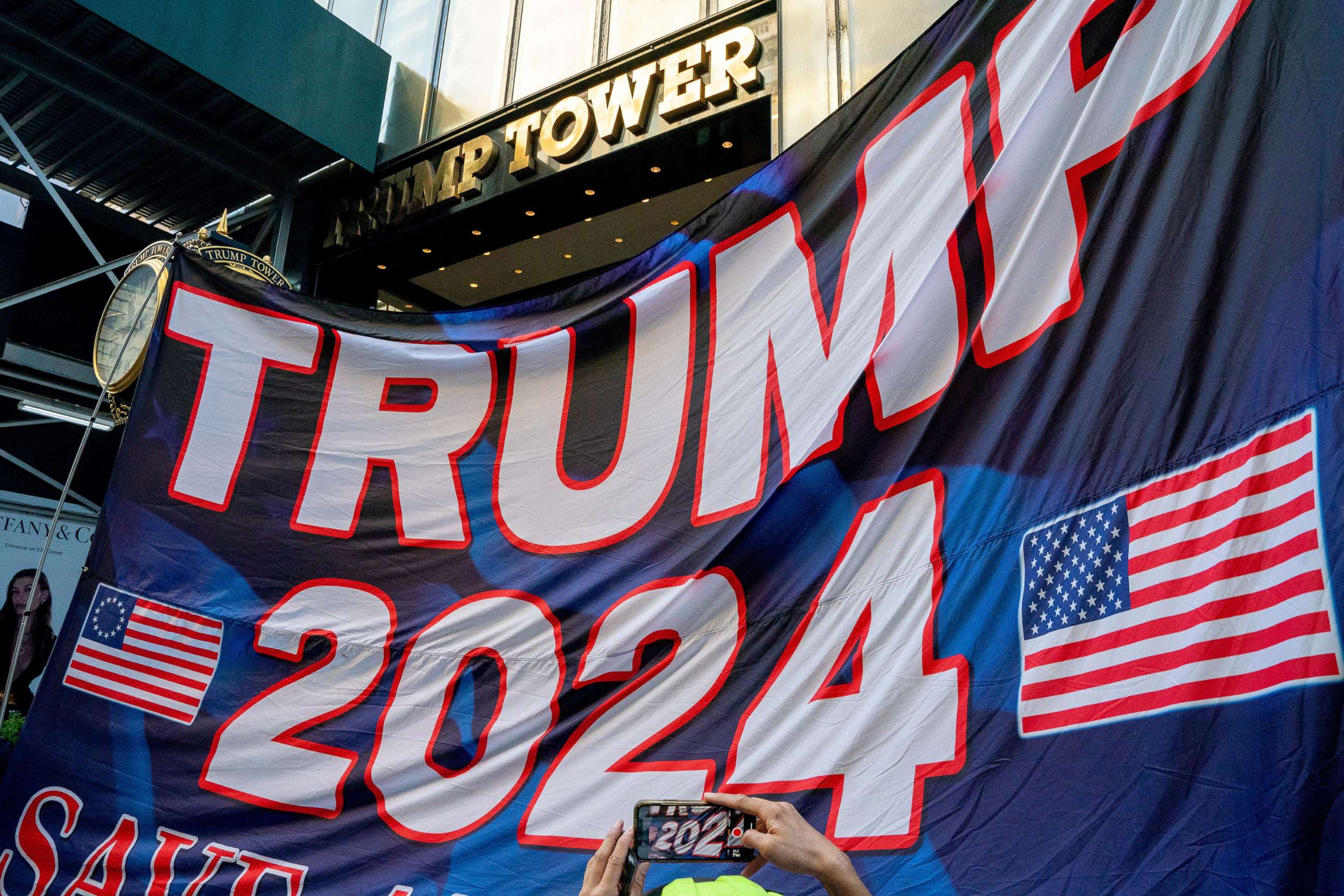 PHOTO: Trump supporters rally outside of Trump Tower after the former U.S. President Donald Trump said that FBI agents raided his Mar-a-Lago Palm Beach home, in New York, Aug. 9, 2022.