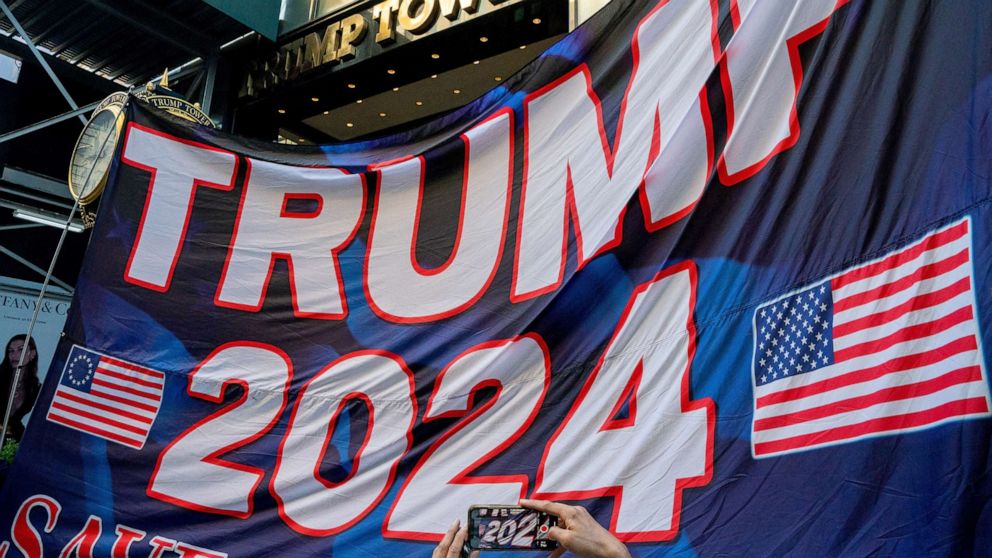 PHOTO: Trump supporters rally outside of Trump Tower after the former U.S. President Donald Trump said that FBI agents raided his Mar-a-Lago Palm Beach home, in New York, Aug. 9, 2022.